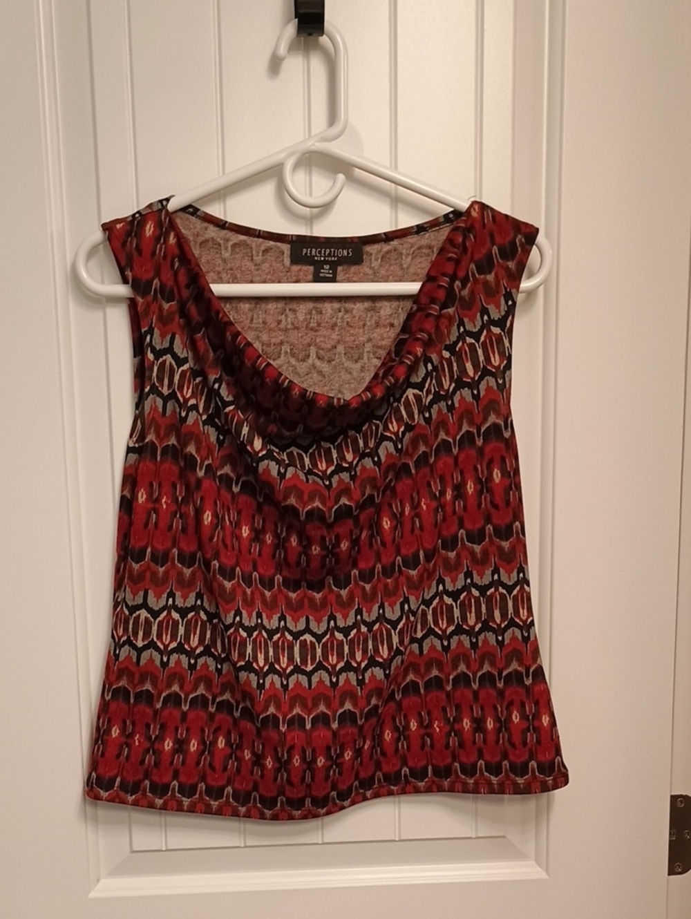 Perceptions Red Multi-Pattern Sleeveless Cowl Neck Top